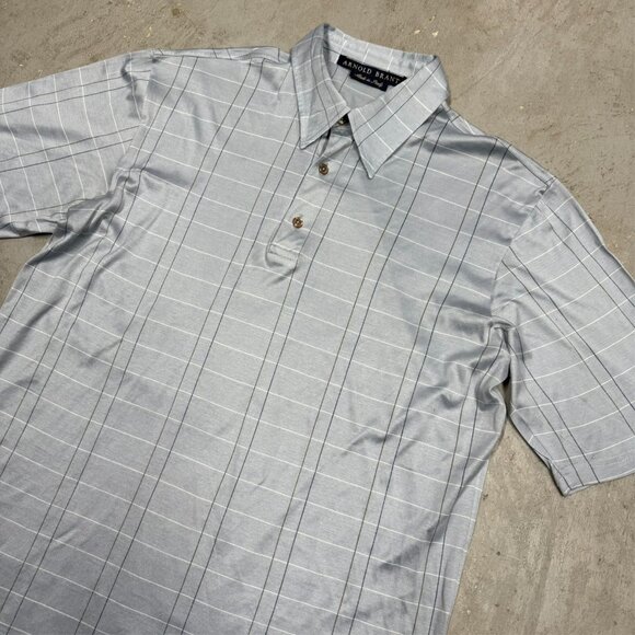 Arnold Brant Check Polo Shirt Short Sleeve Made in Italy 100% Cotton Blue Medium - Picture 3 of 8